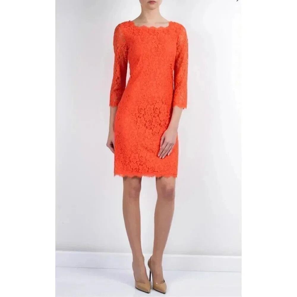 Diane von Furstenberg orange lace pencil dress Size 8